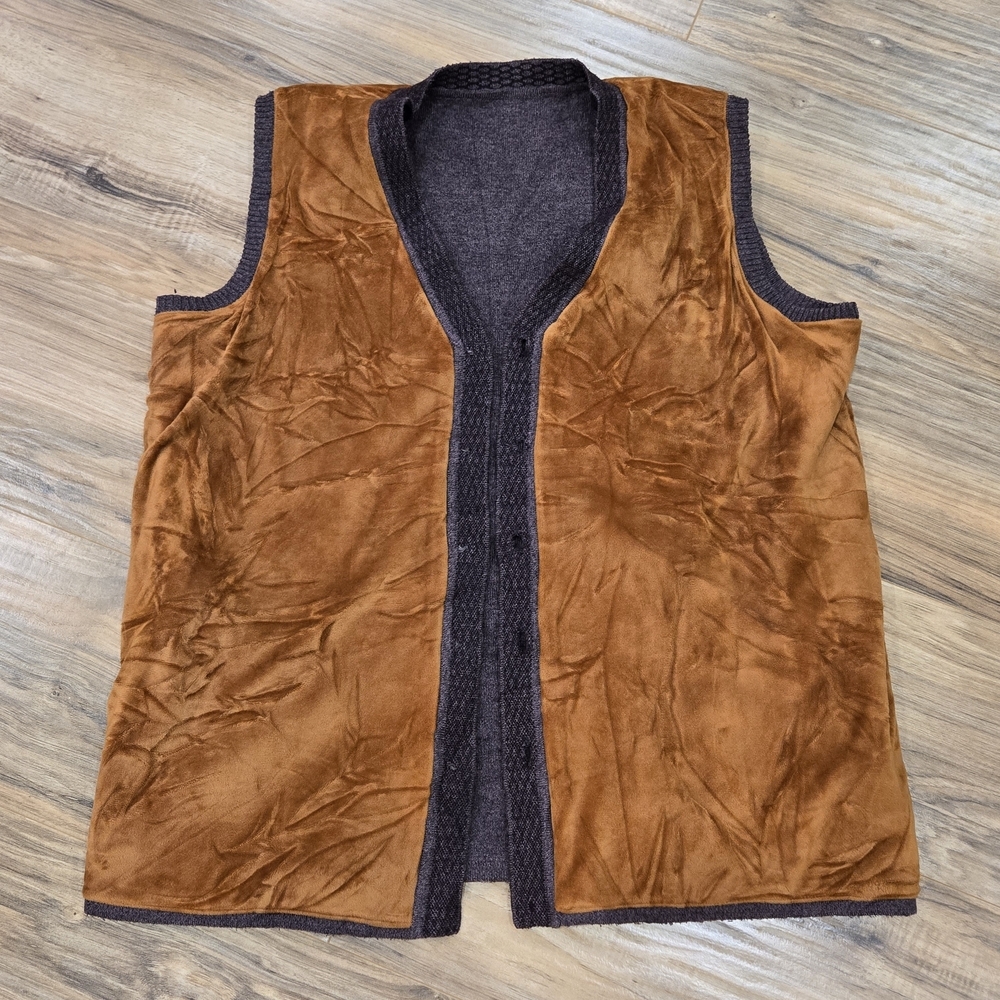 Vintage Dark Purple And Mauve Knit Vest With Reversible Gold Velour Lining - EUC - Picture 3 of 8